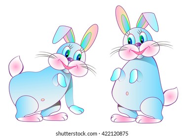 Illustration of two funny rabbits playing, vector cartoon image.