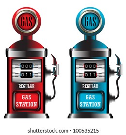 Illustration with two gas station pumps made in red and blue
