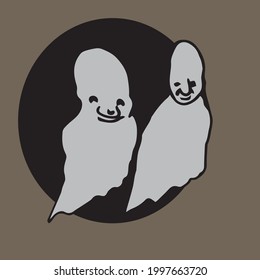 illustration of two ghosts in a spooky but cute cartoon style