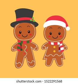 an illustration of two gingerbread cakes in their Christmas costumes