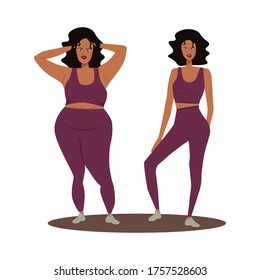 Illustration two girl one of them is body positive the other goes in for sports