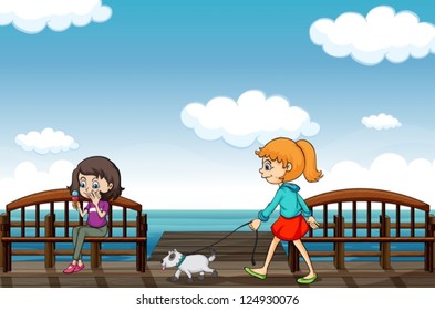 Illustration of two girls near the sea