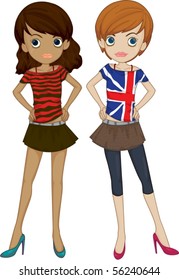 Illustration of Two Girls on white background