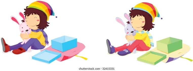 Illustration of two girls with open boxes