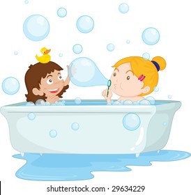 illustration of two girls taking a bath