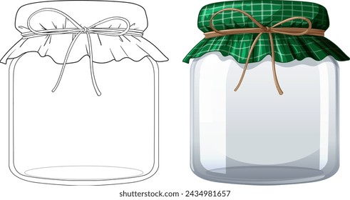 Illustration of two glass jars, one colored, one outlined.