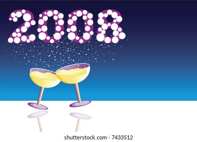 Illustration with two glasses of champagne in a new year celebration.