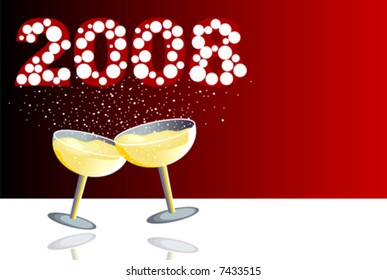 Illustration with two glasses of champagne in a new year celebration.