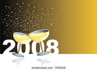 Illustration with two glasses of champagne in a new year celebration.