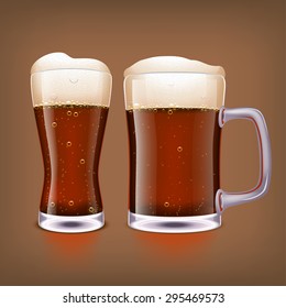 illustration of two glasses of dark beer on dark blue background