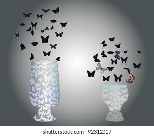 illustration with two glasses formed from butterflies