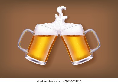 illustration of two glasses of light beer on dark brown background