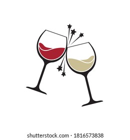 illustration of two glasses with red and white wine