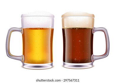 illustration of two glasses white and dark beer on white background