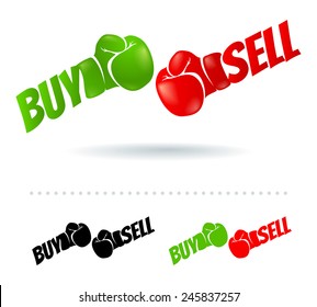 Illustration of a two gloves buy and sell