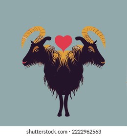 illustration of two goats in love, isolated
