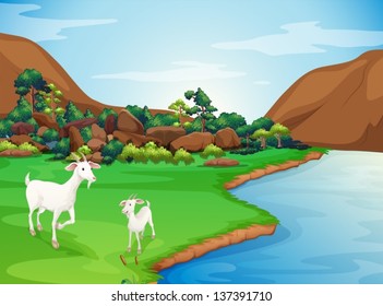 Illustration of the two goats at the riverbank