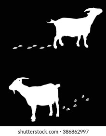 Illustration mit zwei Ziegen und Spuren einzeln auf schwarzem Hintergrund