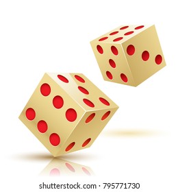 Illustration two Gold Dices on a white background. Gambling icon. Vector
