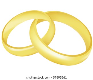 Illustration of the two gold wedding rings over white background