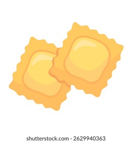 Illustration of two golden ravioli pieces, showcasing Italian cuisine. Ideal for culinary themes and food-related projects.