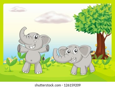 Illustration of two gray elephants