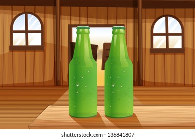 Illustration of the two green bottles above the table