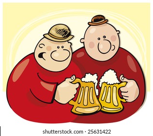 Illustration of two guys drinking beer