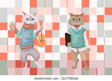 Illustration of two guys in a jacket and a shirt, office employee and the creative person