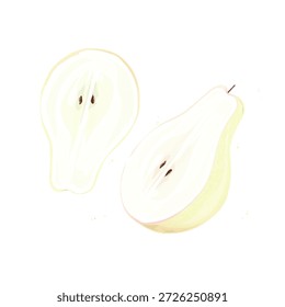 illustration of two halves of a pear cut in half without background