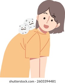 Illustration of two hamsters sitting on a woman's back.