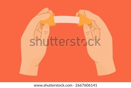 Illustration of two hands breaking open a fortune cookie to reveal a blank paper slip, on a red background.