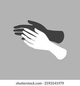 Illustration of two hands clapping, one black and one white, symbolizing unity and diversity. The clapping hands emphasize cooperation and harmony. Vector illustration.