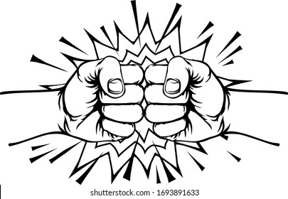 An illustration of two hands in fists punching each other or fist bumping