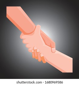 illustration of two hands holding each other strongly on gradient black background