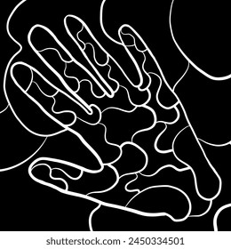 An illustration of two hands holding each other in a black and white design, showcasing a beautiful gesture of connection between organisms