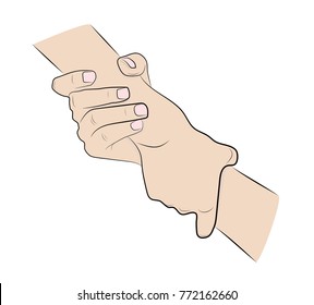 Illustration of two hands holding each other strongly