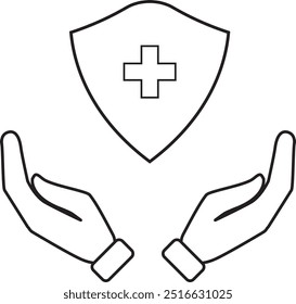 illustration of two hands icon carrying safety shield