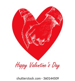 Illustration with two hands of lovers