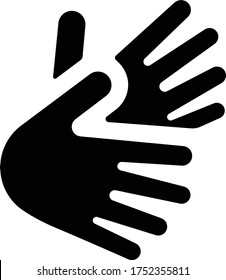 illustration of two hands in movement, symbol of sign language in black flat vector