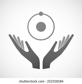Illustration of two hands offering an atom