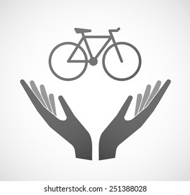Illustration of two hands offering a bicycle