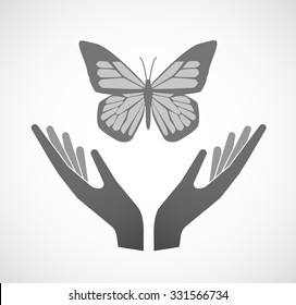 Illustration of two hands offering a butterfly