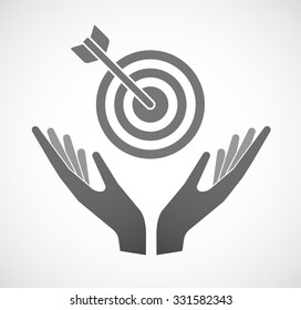 Illustration of two hands offering a dart board