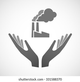 Illustration of two hands offering a factory