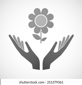 Illustration of two hands offering a flower