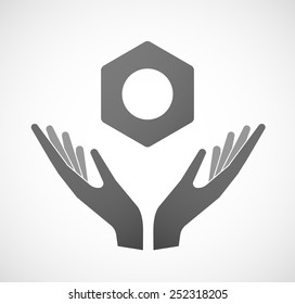 Illustration of two hands offering a nut