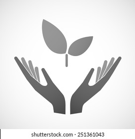 Illustration of two hands offering a plant