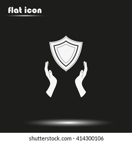Illustration of two hands offering a shield. Flat illustration.