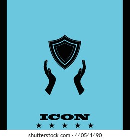 Illustration of two hands offering a shield. Flat illustration.